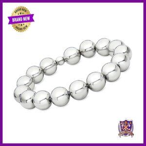 Sterling Silver Bead Stretch Bracelet 12mm 8 Inch Italian Made